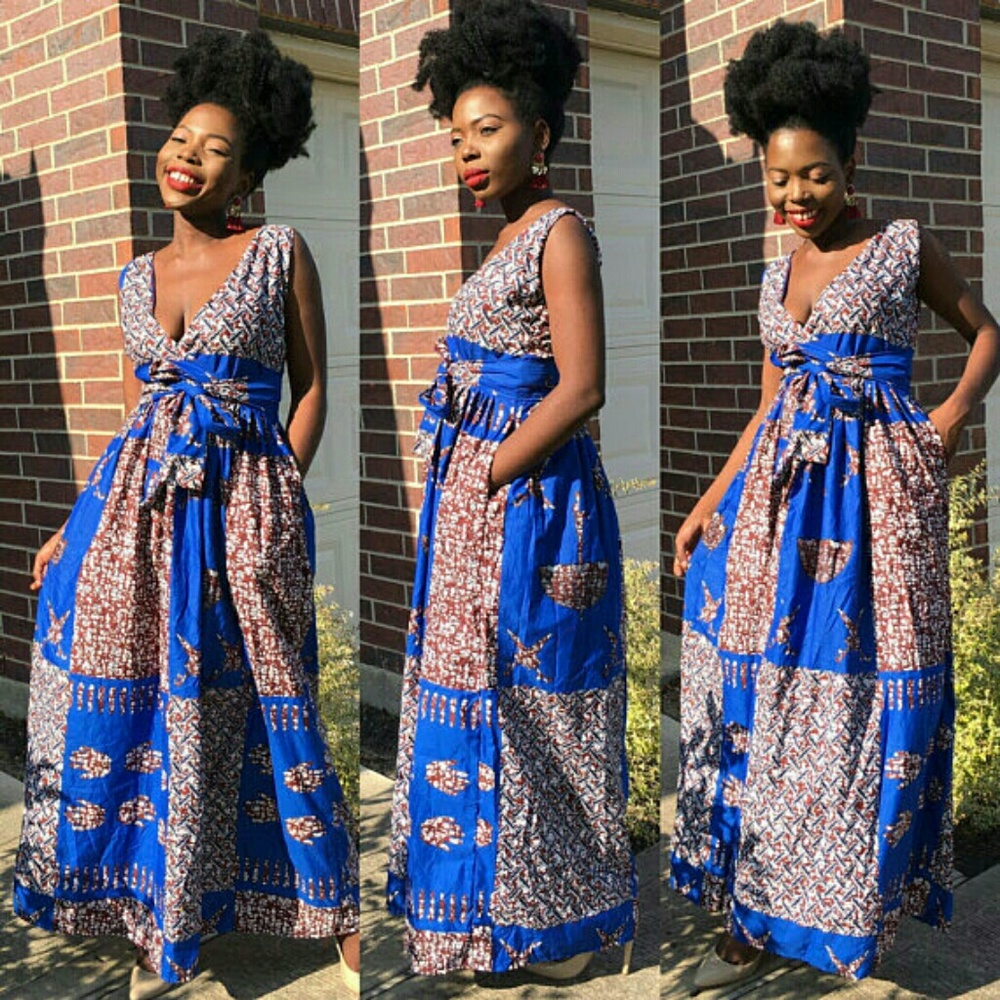 Women African print full length maxi dress